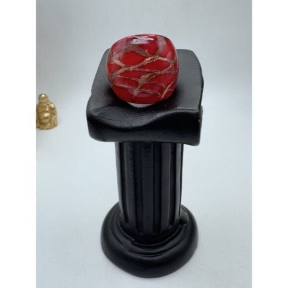 Copper-Red Glitter Metallic Lamp Work Glass Ring Domed Murano-Style Size 7.5 - Picture 10 of 10